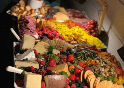 Fruit, cheese, and cracker spread for tour catering